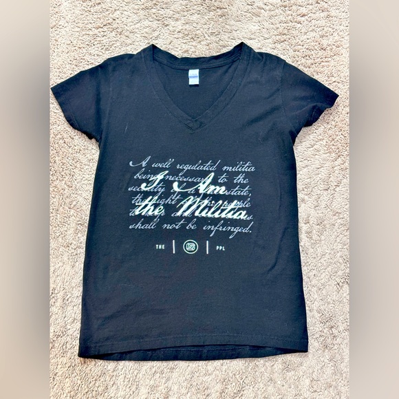 Black Pew Pew Life I am Militia V-Neck Women's Top size M - Picture 5 of 5